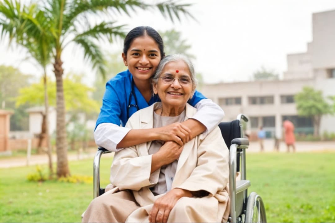 Caregiver helping senior